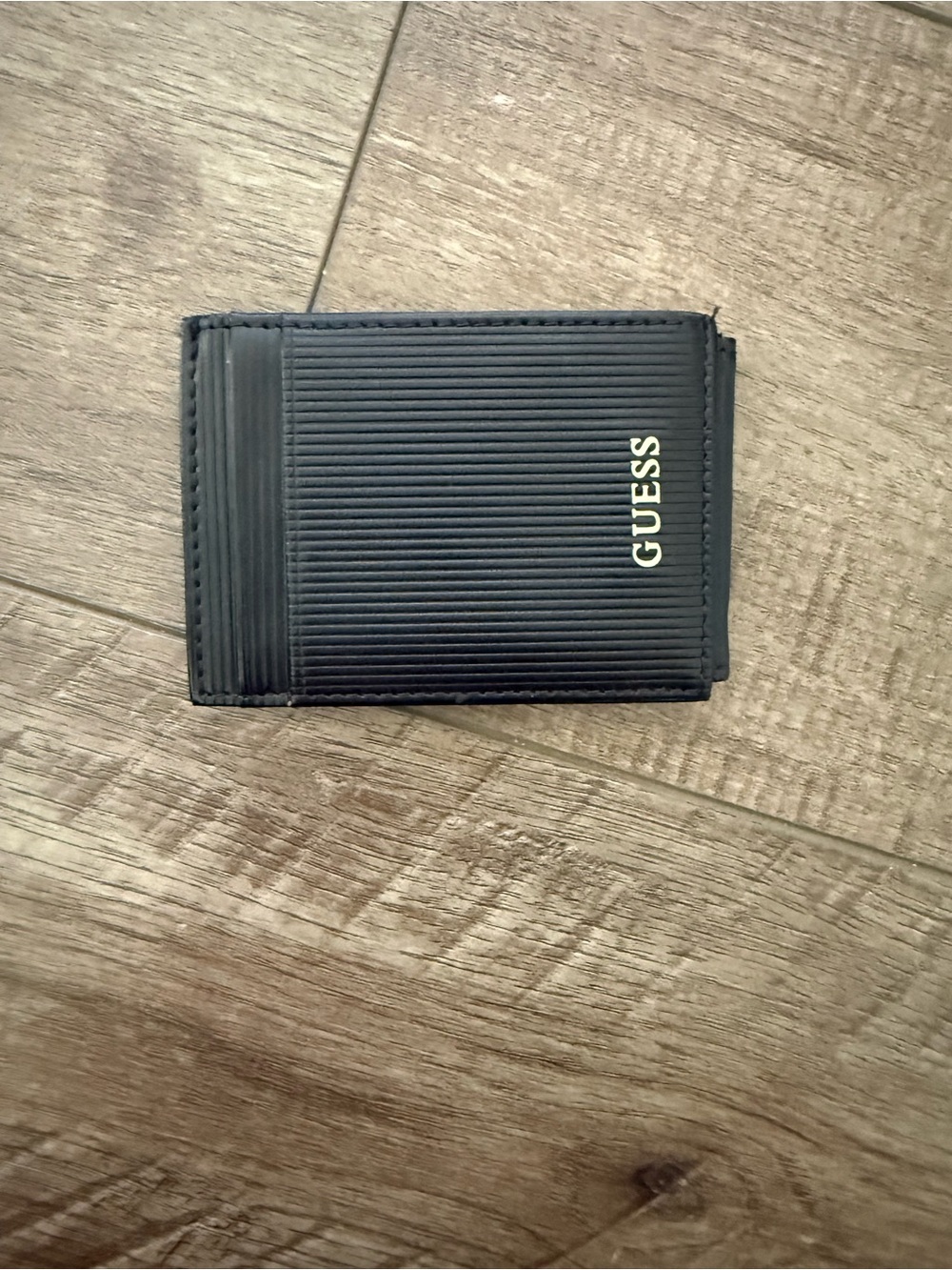 GUESS Ribbed Black Card & Key Holder with Gold Logo